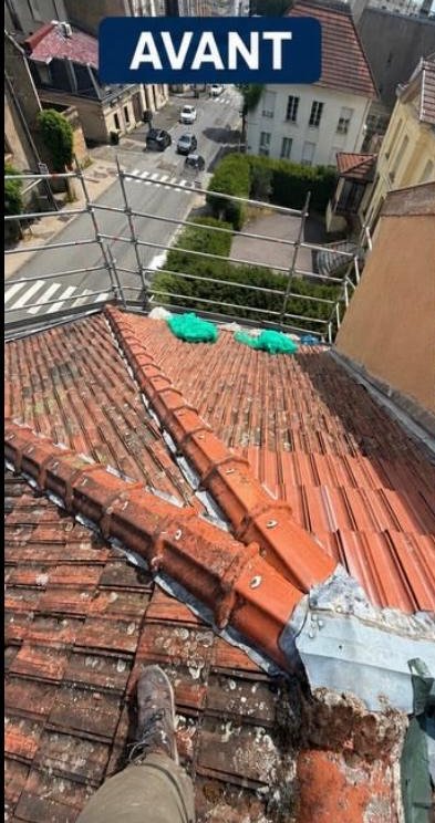 Réfection d'une noue et de la couverture en tuiles — avant travaux